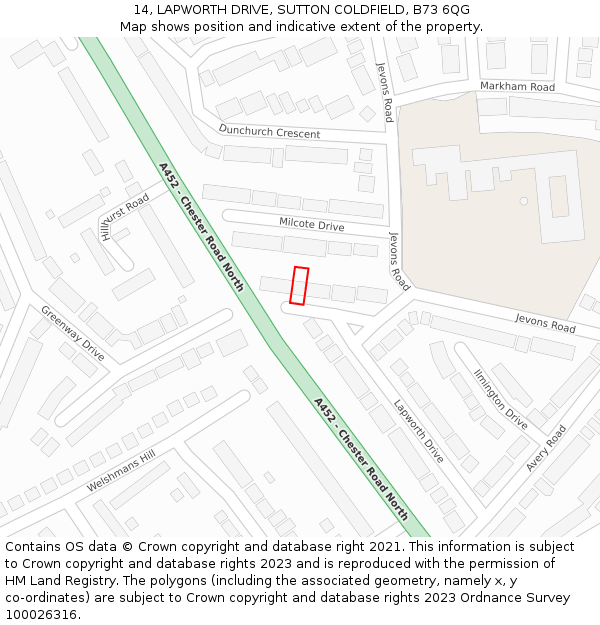 14, LAPWORTH DRIVE, SUTTON COLDFIELD, B73 6QG: Location map and indicative extent of plot