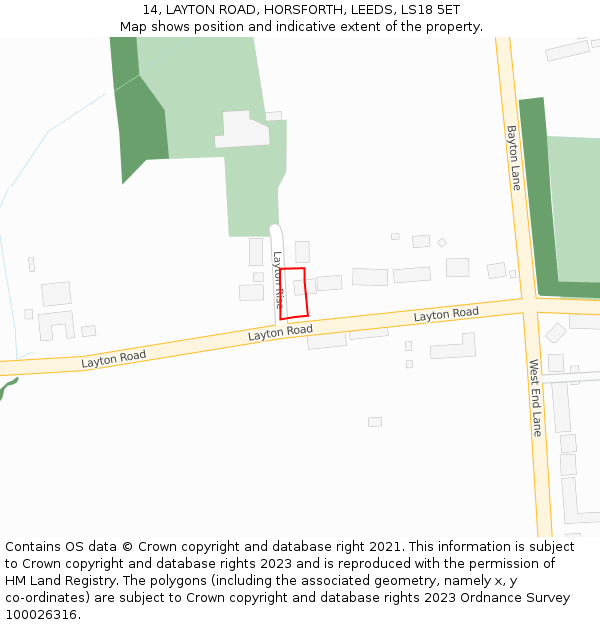 14, LAYTON ROAD, HORSFORTH, LEEDS, LS18 5ET: Location map and indicative extent of plot
