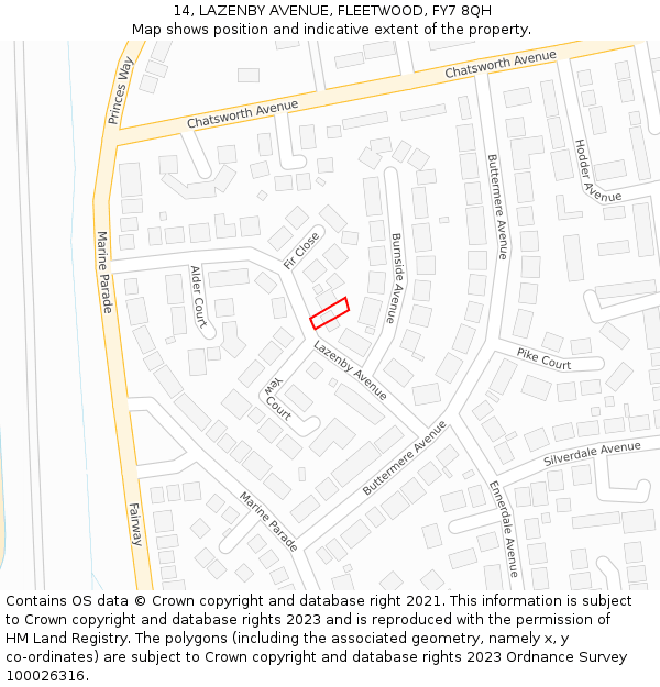 14, LAZENBY AVENUE, FLEETWOOD, FY7 8QH: Location map and indicative extent of plot