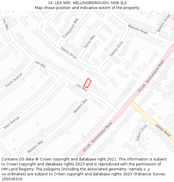14, LEA WAY, WELLINGBOROUGH, NN8 3LX: Location map and indicative extent of plot