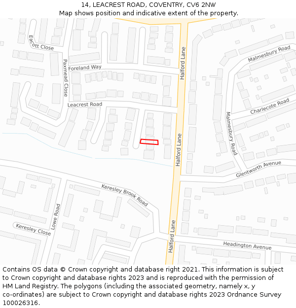 14, LEACREST ROAD, COVENTRY, CV6 2NW: Location map and indicative extent of plot