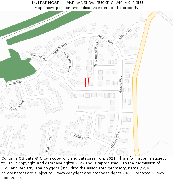 14, LEAPINGWELL LANE, WINSLOW, BUCKINGHAM, MK18 3LU: Location map and indicative extent of plot