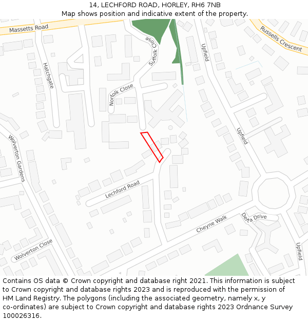 14, LECHFORD ROAD, HORLEY, RH6 7NB: Location map and indicative extent of plot