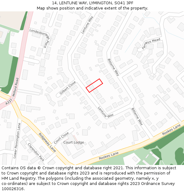 14, LENTUNE WAY, LYMINGTON, SO41 3PF: Location map and indicative extent of plot