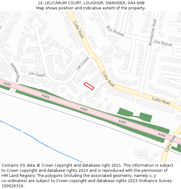 14, LEUCARUM COURT, LOUGHOR, SWANSEA, SA4 6AB: Location map and indicative extent of plot