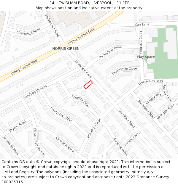 14, LEWISHAM ROAD, LIVERPOOL, L11 1EF: Location map and indicative extent of plot