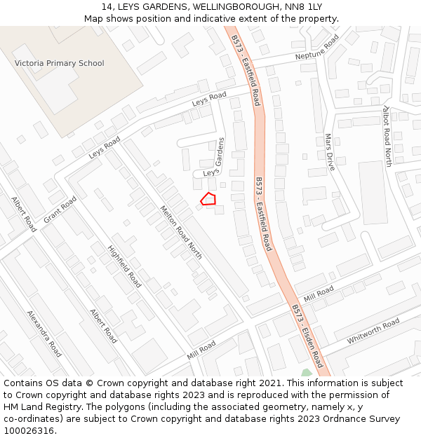 14, LEYS GARDENS, WELLINGBOROUGH, NN8 1LY: Location map and indicative extent of plot