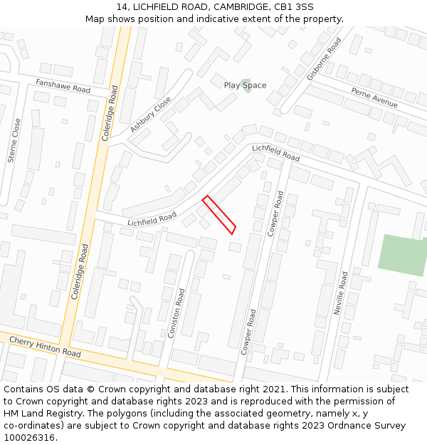 14, LICHFIELD ROAD, CAMBRIDGE, CB1 3SS: Location map and indicative extent of plot