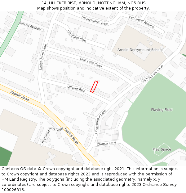 14, LILLEKER RISE, ARNOLD, NOTTINGHAM, NG5 8HS: Location map and indicative extent of plot