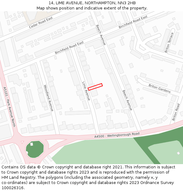 14, LIME AVENUE, NORTHAMPTON, NN3 2HB: Location map and indicative extent of plot