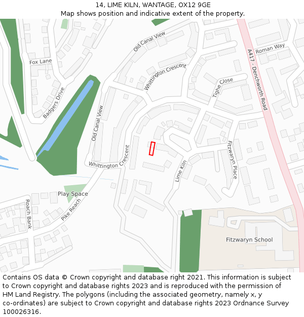 14, LIME KILN, WANTAGE, OX12 9GE: Location map and indicative extent of plot