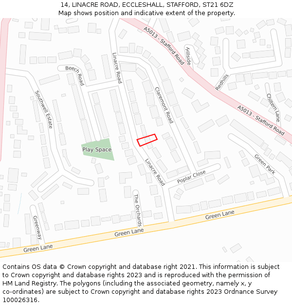 14, LINACRE ROAD, ECCLESHALL, STAFFORD, ST21 6DZ: Location map and indicative extent of plot