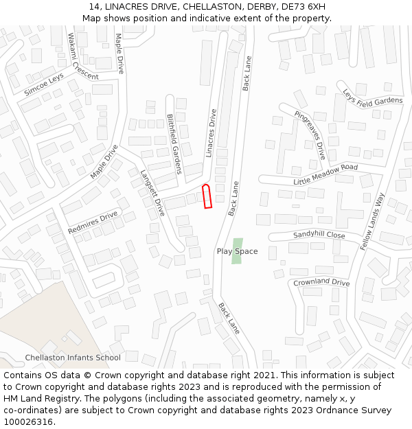 14, LINACRES DRIVE, CHELLASTON, DERBY, DE73 6XH: Location map and indicative extent of plot