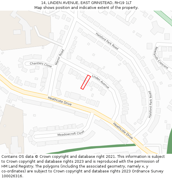 14, LINDEN AVENUE, EAST GRINSTEAD, RH19 1LT: Location map and indicative extent of plot