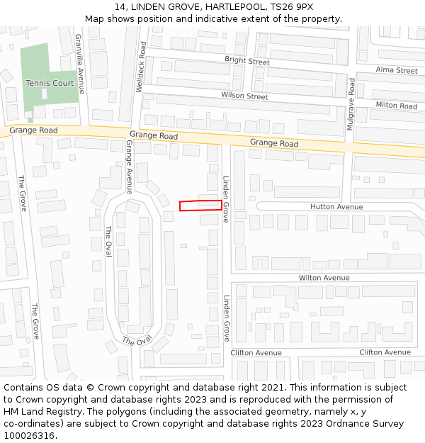 14, LINDEN GROVE, HARTLEPOOL, TS26 9PX: Location map and indicative extent of plot