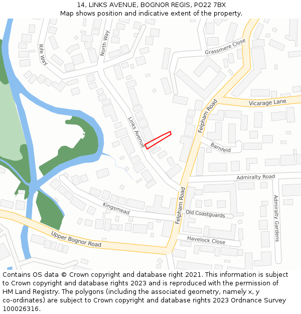 14, LINKS AVENUE, BOGNOR REGIS, PO22 7BX: Location map and indicative extent of plot