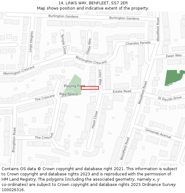 14, LINKS WAY, BENFLEET, SS7 2ER: Location map and indicative extent of plot