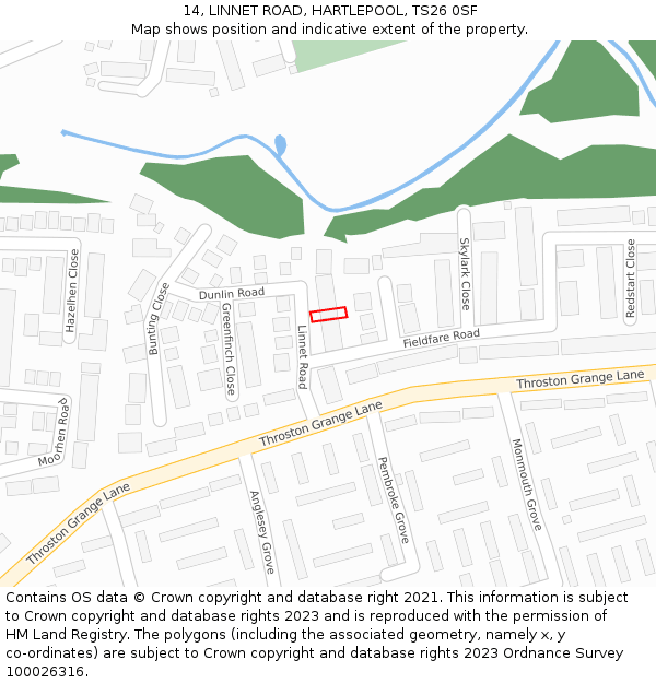 14, LINNET ROAD, HARTLEPOOL, TS26 0SF: Location map and indicative extent of plot