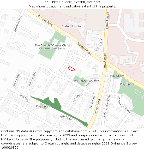 14, LISTER CLOSE, EXETER, EX2 4SD: Location map and indicative extent of plot