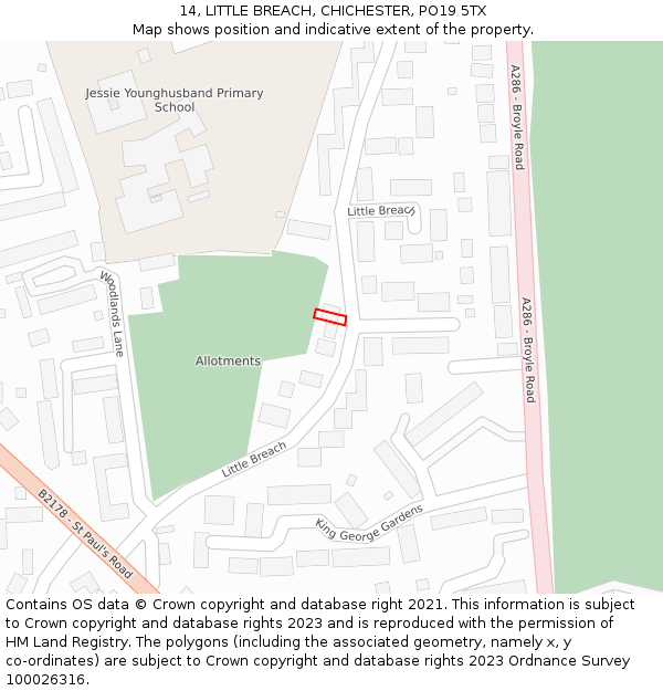 14, LITTLE BREACH, CHICHESTER, PO19 5TX: Location map and indicative extent of plot