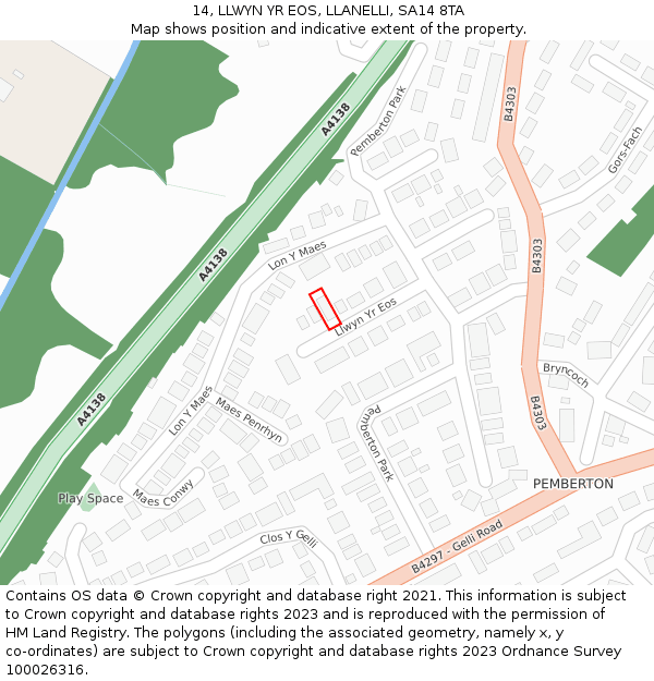 14, LLWYN YR EOS, LLANELLI, SA14 8TA: Location map and indicative extent of plot