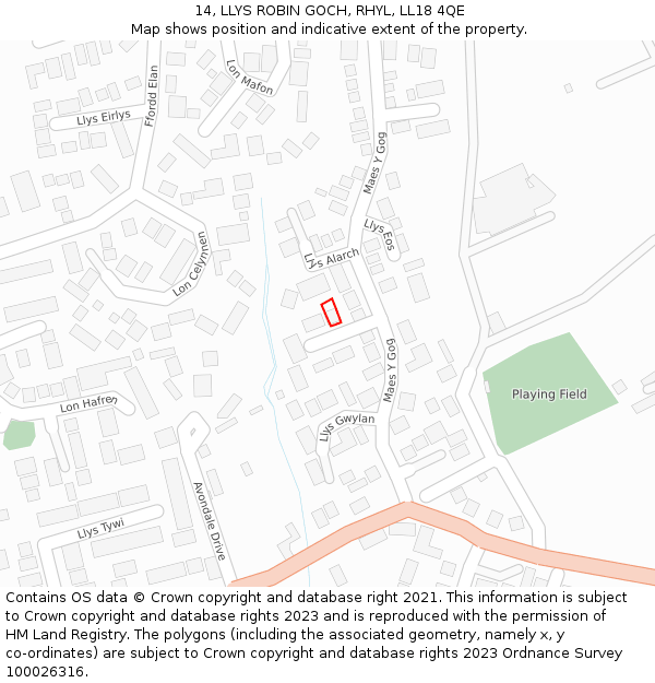 14, LLYS ROBIN GOCH, RHYL, LL18 4QE: Location map and indicative extent of plot