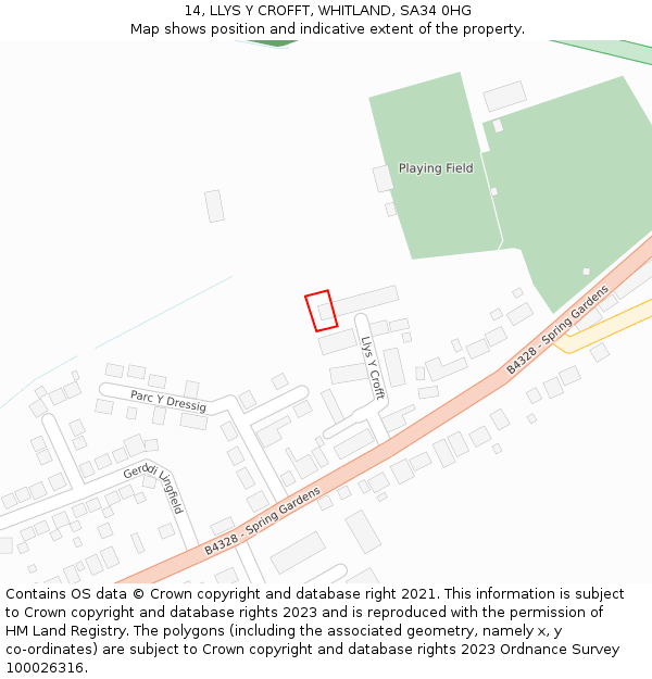 14, LLYS Y CROFFT, WHITLAND, SA34 0HG: Location map and indicative extent of plot