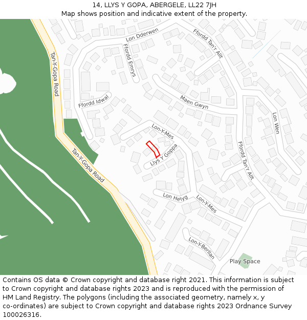 14, LLYS Y GOPA, ABERGELE, LL22 7JH: Location map and indicative extent of plot