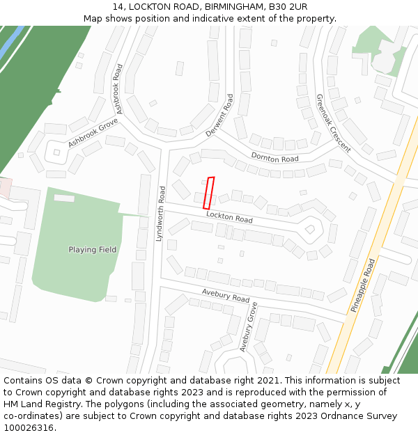 14, LOCKTON ROAD, BIRMINGHAM, B30 2UR: Location map and indicative extent of plot