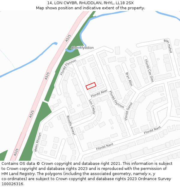 14, LON CWYBR, RHUDDLAN, RHYL, LL18 2SX: Location map and indicative extent of plot