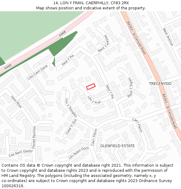 14, LON Y FRAN, CAERPHILLY, CF83 2RX: Location map and indicative extent of plot