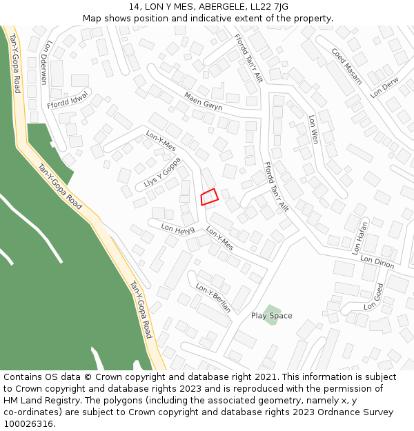 14, LON Y MES, ABERGELE, LL22 7JG: Location map and indicative extent of plot