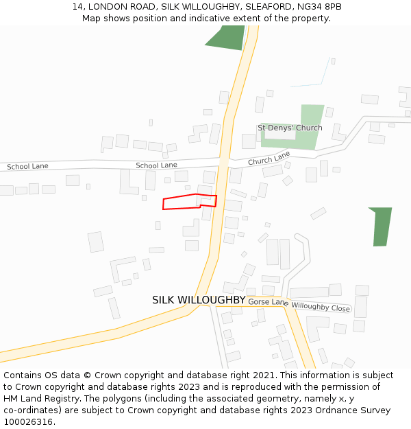 14, LONDON ROAD, SILK WILLOUGHBY, SLEAFORD, NG34 8PB: Location map and indicative extent of plot