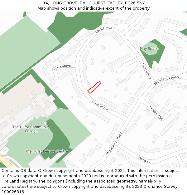 14, LONG GROVE, BAUGHURST, TADLEY, RG26 5NY: Location map and indicative extent of plot