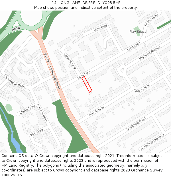 14, LONG LANE, DRIFFIELD, YO25 5HF: Location map and indicative extent of plot