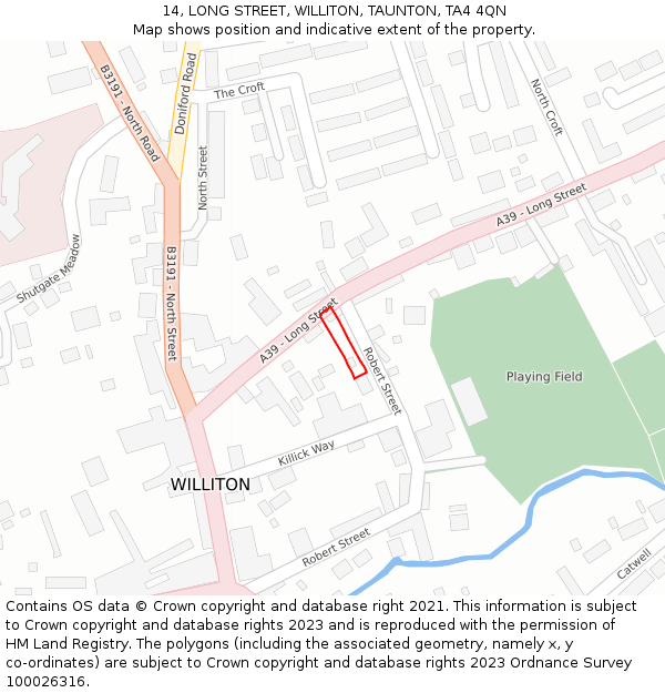 14, LONG STREET, WILLITON, TAUNTON, TA4 4QN: Location map and indicative extent of plot