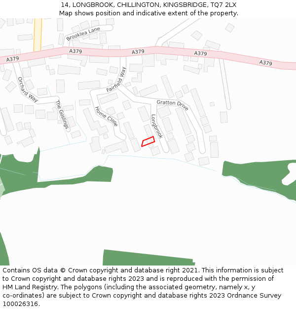 14, LONGBROOK, CHILLINGTON, KINGSBRIDGE, TQ7 2LX: Location map and indicative extent of plot