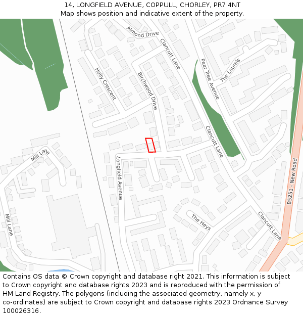 14, LONGFIELD AVENUE, COPPULL, CHORLEY, PR7 4NT: Location map and indicative extent of plot