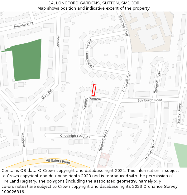 14, LONGFORD GARDENS, SUTTON, SM1 3DR: Location map and indicative extent of plot