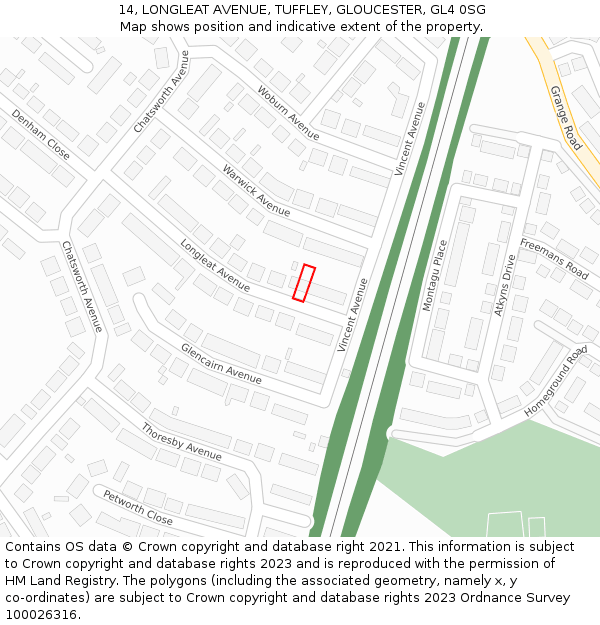14, LONGLEAT AVENUE, TUFFLEY, GLOUCESTER, GL4 0SG: Location map and indicative extent of plot