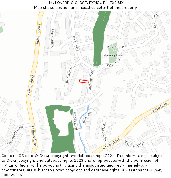 14, LOVERING CLOSE, EXMOUTH, EX8 5DJ: Location map and indicative extent of plot