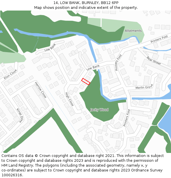 14, LOW BANK, BURNLEY, BB12 6PP: Location map and indicative extent of plot