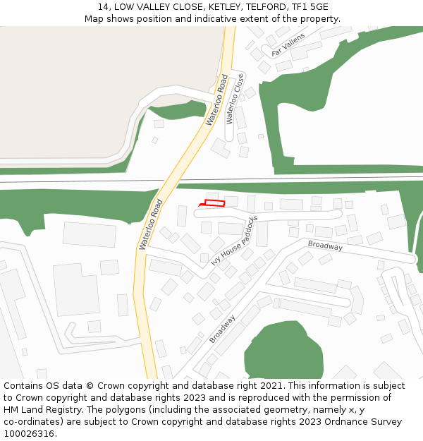 14, LOW VALLEY CLOSE, KETLEY, TELFORD, TF1 5GE: Location map and indicative extent of plot