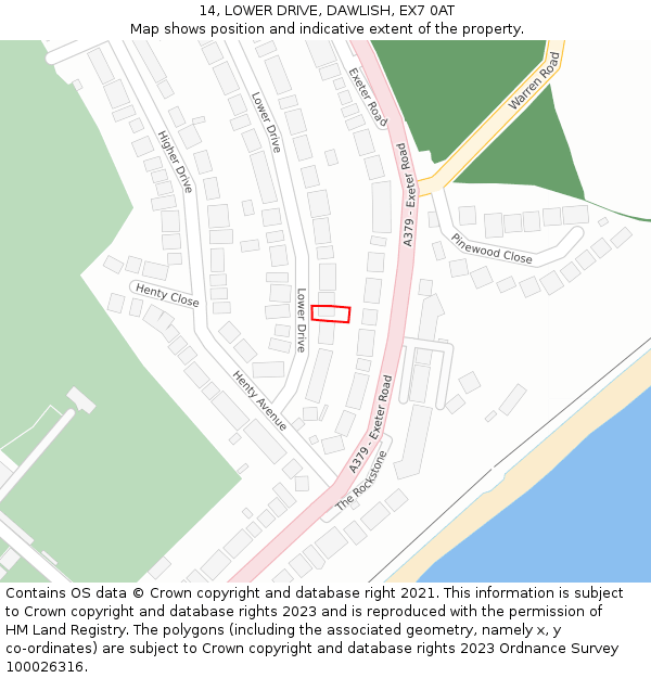 14, LOWER DRIVE, DAWLISH, EX7 0AT: Location map and indicative extent of plot