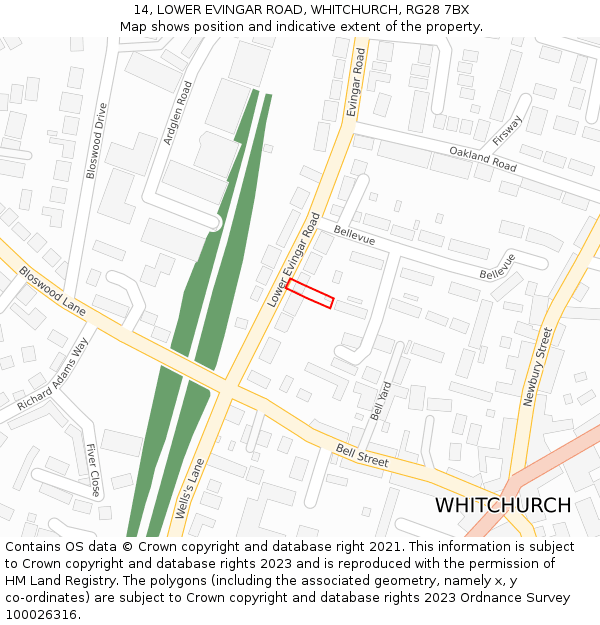 14, LOWER EVINGAR ROAD, WHITCHURCH, RG28 7BX: Location map and indicative extent of plot