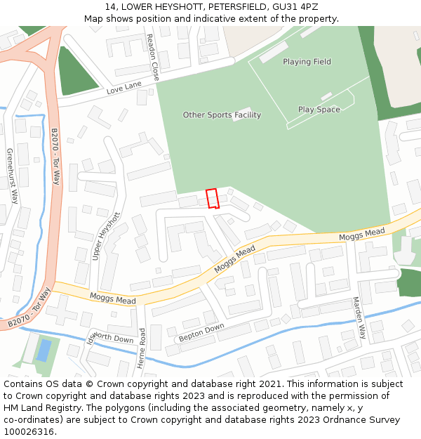 14, LOWER HEYSHOTT, PETERSFIELD, GU31 4PZ: Location map and indicative extent of plot