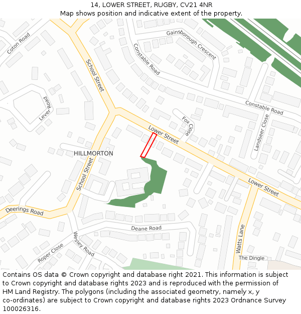 14, LOWER STREET, RUGBY, CV21 4NR: Location map and indicative extent of plot