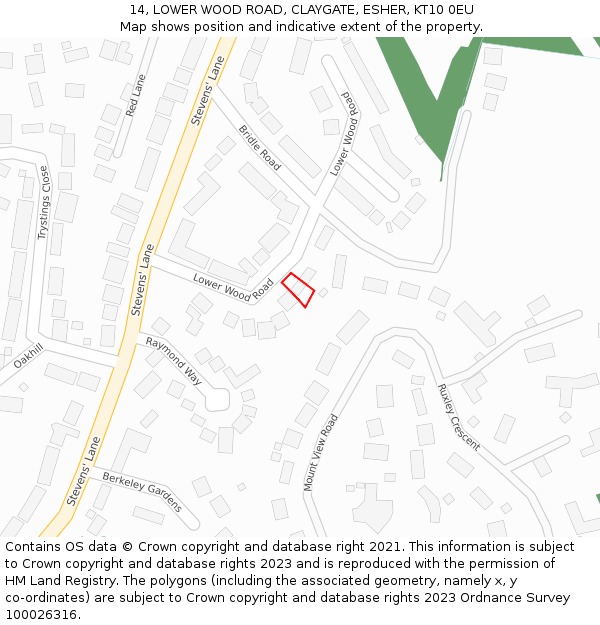 14, LOWER WOOD ROAD, CLAYGATE, ESHER, KT10 0EU: Location map and indicative extent of plot