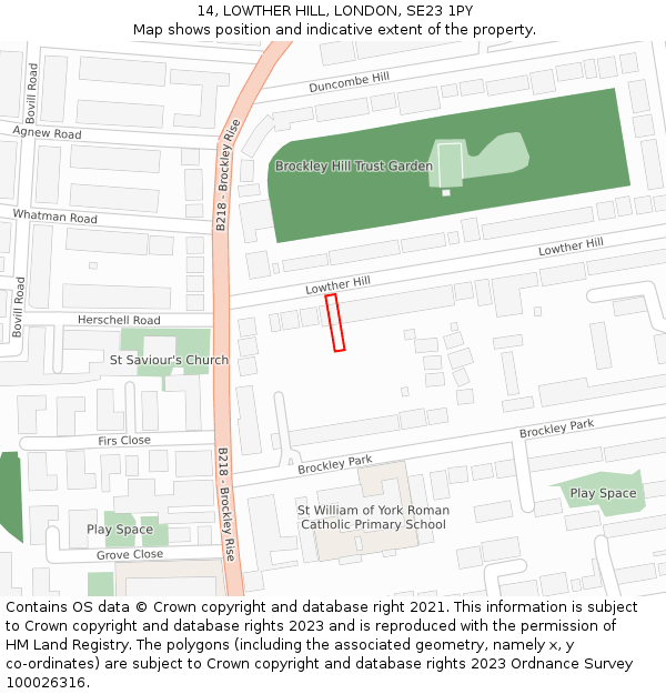 14, LOWTHER HILL, LONDON, SE23 1PY: Location map and indicative extent of plot