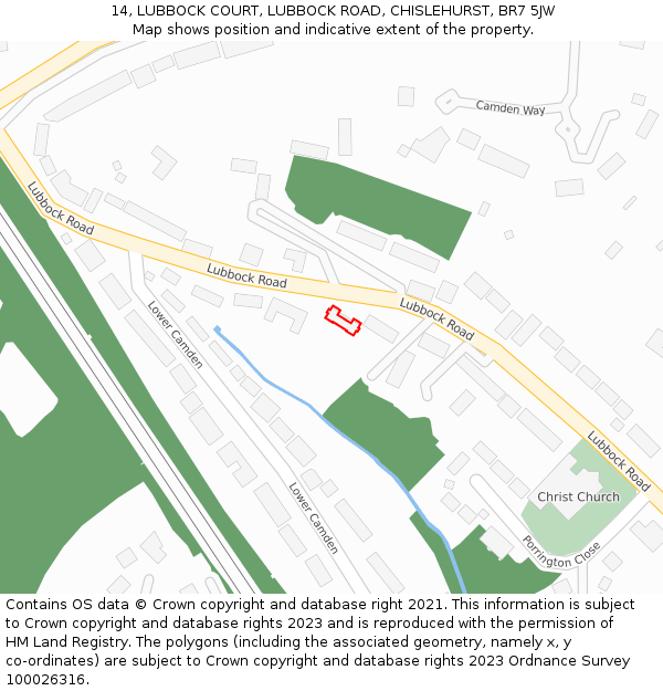 14, LUBBOCK COURT, LUBBOCK ROAD, CHISLEHURST, BR7 5JW: Location map and indicative extent of plot